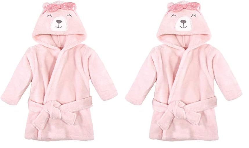 Image of Hudson Baby Unisex Baby Plush Animal Face Bathrobe, Bear Girl, 0-9 Months (Pack of 2)