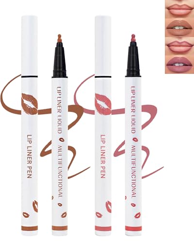Matte Lip Liner-2Pcs, 2 in 1 Brown Beige Liquid Lipliners Pencil & Lip Stick, Long Lasting Waterproof Non-Stick Cup Lip Tint Stain, Stay On Lipstick 24 Hours, Lip Glosses Makeup for Women-5+7
