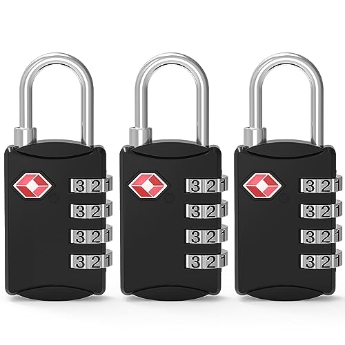 Diyife TSA Gepäckschlösser, 3 Stück 4-Stellig Kombinationsschlösser Codeschloss, Hochfeste Zinklegierung Sicherheitsschloss für Reisekoffer, Rucksack, Schwarz