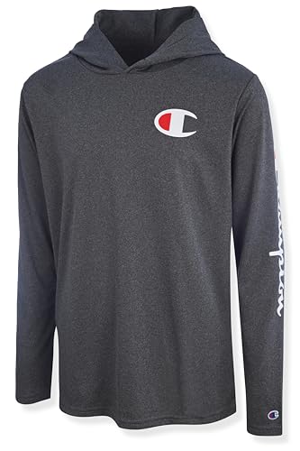 Champion - Champion Boys Long Sleeve Hooded Tee Shirt Lightweight Tech Fabric Athletic T-Shirt for Kids, Charcoal Heather, Medium - -11%