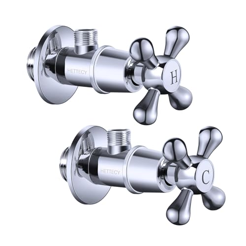Hettecy Angle Valve 2 Pack NPT 1/2'' Inlet x 3/8'' Outlet Angle Stop Valve, Brass Shut-Off Valve for Bathroom and Kitchen Plumbing, Toilet and Faucets National (American) Pipe Thread (Silver)