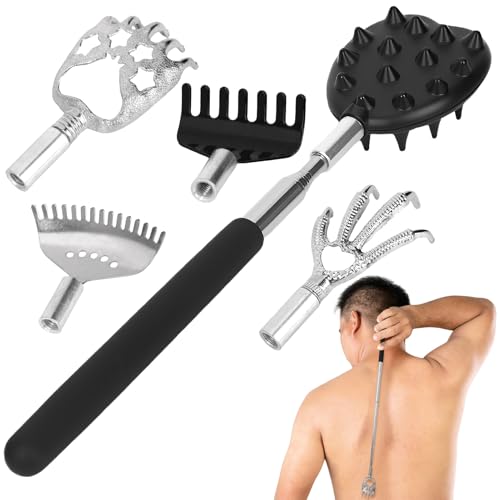 Gratte Dos, Extensible Avec 5 Têtes De Rechange Outil Pratique Pour Se Gratter Le Dos Ajustable Longueur Confortable Usage Facile Idéal Pour Douleur Du Dos Et...