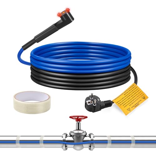 Ci-fotto Frostschutz Heizkabel,Selbstregulierendes Rohrheizkabel(3M,15W/M) mit eingebautem Thermostat zum Schutz von Wasserrohren,Metall-/Kunststoff-Hausrohren,Dachrinnen