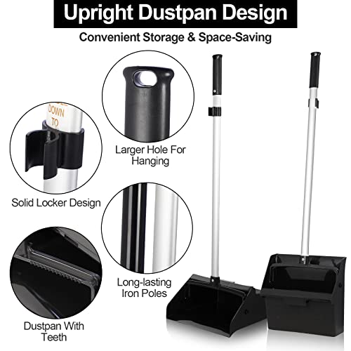 Image of Mumufy 5 Set Lobby Dustpan with Broom Set Lobby Upright Dust Pan and Broom with Long Handle Heavy Duty Commercial Dustpan Combo for Restaurants Kitchen Office Home