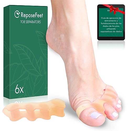 ReposeFeet [6x] (3 pares) Separador Dedos Pie Silicona - Separadores de Dedos de los Pies - Protector Dedos Pie - Almohadillas para Pies - Separador de Dedos del Pie - Separadores de Dedos (Beige)
