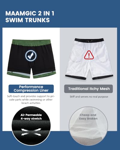 Image of maamgic Mens 5 Inch Stretch Swimming Shorts Compression Liner Swim Trunks Swimwear Bathing Suits Beach Wear Swim Suits