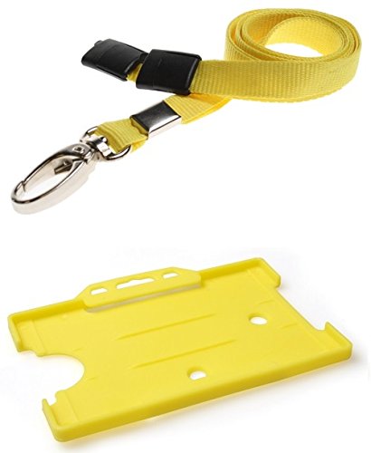 Identity-Plus: Yellow Lobster Clip Safety Breakaway Lanyard with Yellow Landscape ID Card Holder (25)