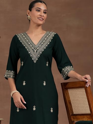 Image of Libas Womens Embroidered Viscose Straight Kurta for Women | Ethnic wear | Bridal Suit | Wedding Dress | Occasion wear