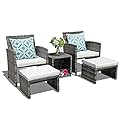 OC Orange-Casual 5 Piece Patio Furniture Set, Wicker Outdoor Conversation Chair and Ottoman Set with Coffee Table, Pillows Included, for Balcony, Porch, Deck, White
