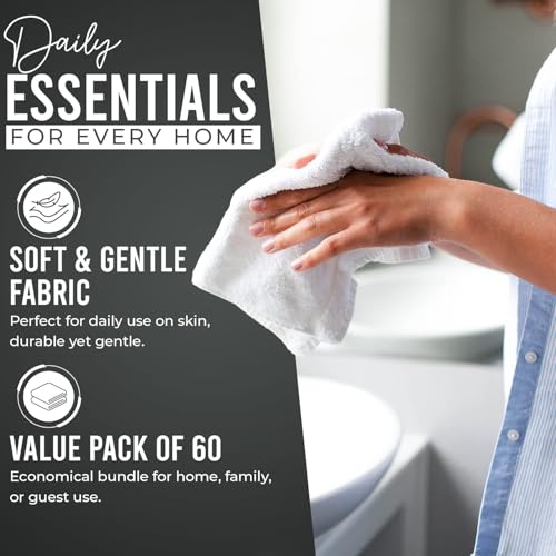 Image of DAN RIVER 60 Pack Wash Cloths for Showering [12x12] - 100% Cotton Washcloths Premium Quality Flannel Face Cloths for Bathroom, Highly Absorbent and Soft Feel Wash Clothes, Grey