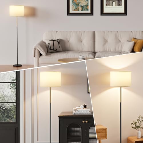 Image of Ambimall 60'' Modern Floor Lamp with Shade, Tall Lamps for Living Room, Bedroom, Office, Dining Room, Gold & Black Lamp Pole(Without Bulb)