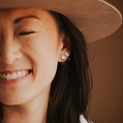 Image of CHIC & ARTSY 925 Sterling Silver Half Hoop Earrings for Women, Small Huggie Hoops Set with Ball Bar Star Moon Cross & Pearl, Lightweight Comfort Fit Everyday & Sleep Earrings
