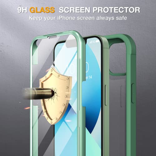 Image of Miracase Compatible with iPhone 13 case 6.1 inch, 2023 New Full-Body Glass Clear Case Bumper Case with Built-in 9H Tempered Glass Screen Protector for iPhone 13, Acacia Green
