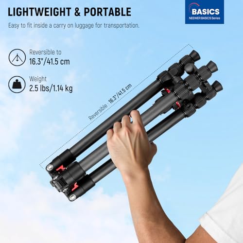 Image of NEEWER Basics Carbon Fiber Travel Tripod, 64 inch Compact Lightweight Portable Camera Video Stand, Arca Type Ball Head & Cell Phone Holder Compatible with iPhone Video Recording, Max Load 13.2 lbs, TP17
