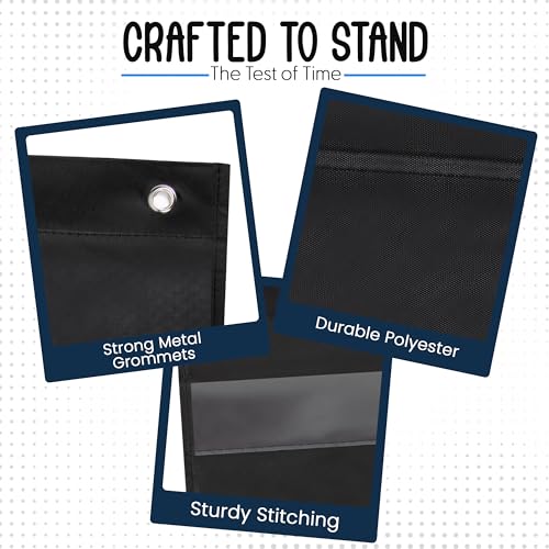 Essex Wares - 43,2 cm breit x 111,8 cm hoch, Schwarz – stabiles Taschendiagramm für Klassenzimmer für Satzstreifen – einfach zu bedienen und aufzuhängen, wiederverwendbares, schwarzes Taschendiagramm