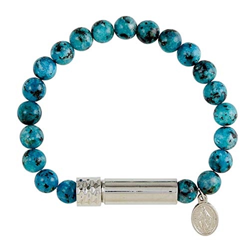 Needzo Blue Prayer Bead Bracelet with Miraculous Medal Dangle Charm, Screw-Top Capsule for Prayer Intentions, One Size