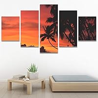 SIGNWIN 5 Panel Canvas Wall Art Palm Tree for Home Decorations Ready to Hang - 60