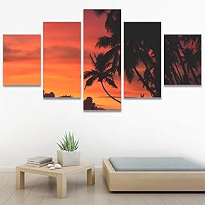 SIGNWIN 5 Panel Canvas Wall Art Palm Tree...