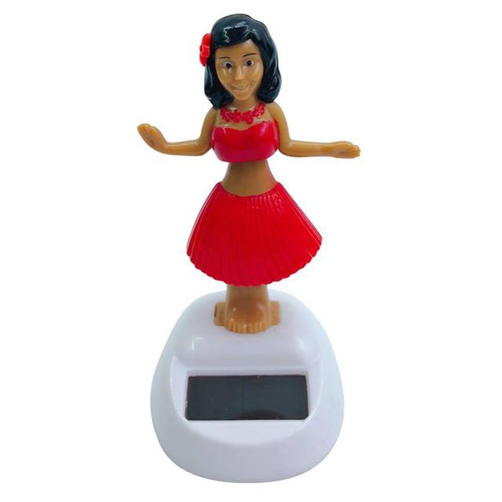 Solar Powered Dancing Hula Girl Dashboard Decorations Swinging Bobbleheads Toy Collection Figurines for Auto Interior Home Decor(Red)