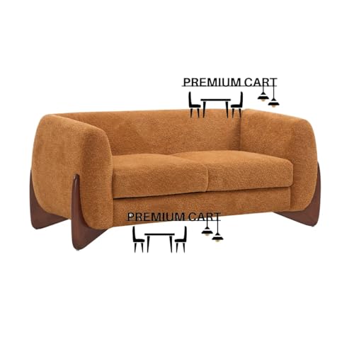 Image of Upholstered 3 Seater Sofa Three Seater Sofa with Wooden Legs for Living Room Hotels & Offices (Two Seater Boucle Camel)