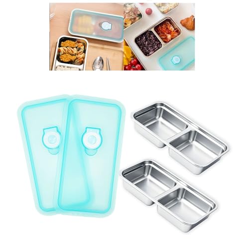 LMJAGJX 2pcs Grab and Go Snack Containers Stainless Steel, Reusable Snack Condiment Containers with Lids, Double Compartment Food Lunch Meal Container Prep for Travel, Small Packs Container