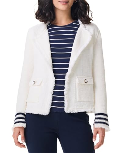 NIC+ZOE Women's Subtle Stripe Fringe Mix Knit Jacket - Main Image