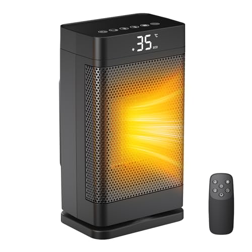 Termoventilatore 1500W Portatile, Riscaldamento Istantaneo 2s con Modalità ECO - Termoconvettore Silenzioso 35dB 3 Livelli, Telecomando 70° Oscillazione per Casa Ufficio Bagno (Nero)