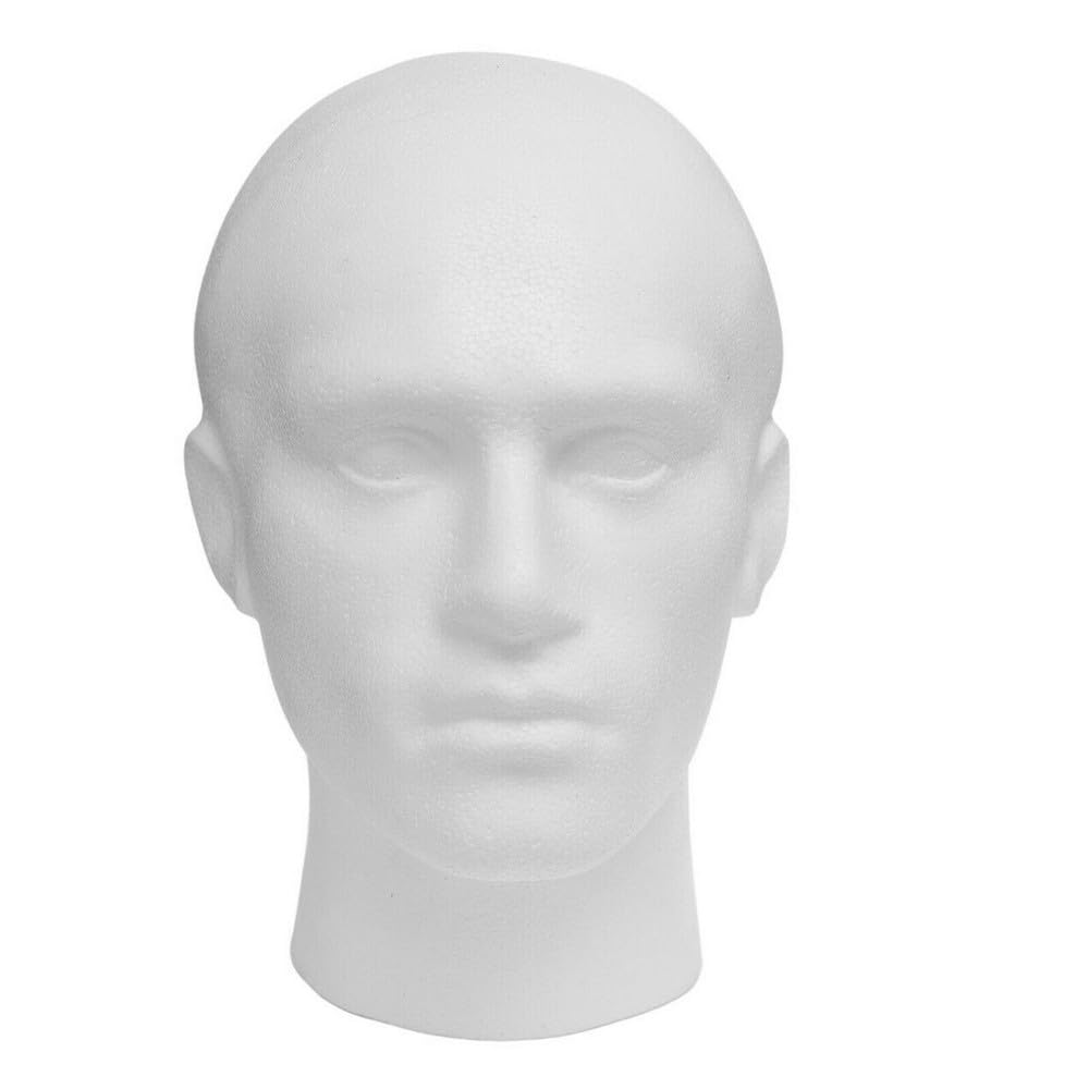Male Mannequin Heads with Flat Base – White Polystyrene Display for Hats, Scarves, Wigs & Accessories – Lightweight & Durable (Male-White)
