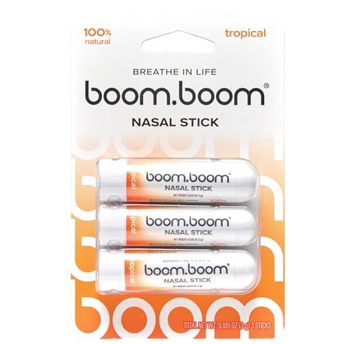 BoomBoom Nasal Stick | Vapor Flow Technology | Cool Refreshing Sensation | Natural Mood Boost | Simple Ingredients | Essential Oils + Menthol Inhaler (Tropical)