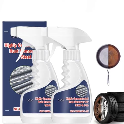 Highly Concentrated Steel Rust Remover, Puissant Dissolvant De Rouille Pour Métal Et Acier Inoxydable, Spray Antirouille Robuste Pour Métal, Anti Rouille Metal, élimination De La Rouille,120 ml (2PC)