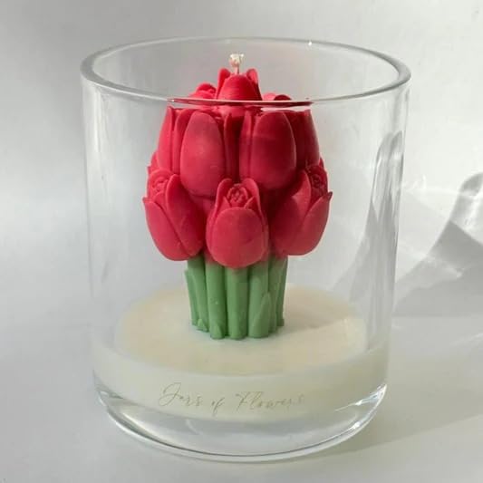 Image of The Wittyboon Decorative Tulip Bouquet Glass Jar Scented Candle, Long Lasting Fragrance Candle