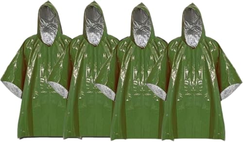 Genérico Juego de 4 Mantas térmicas de Emergencia, Poncho de Lluvia de Emergencia, Poncho térmico Resistente a la Intemperie, Equipo de Supervivencia al Aire Libre para Acampar