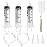 3 spritze 100ml mit schlauch，1 Flaschenbürste, Ölspritze Dosierspritze aus Kunststoff, wiederverwendbare Plastikspritze für Labor, Garten, Tiernahrung und Industrie