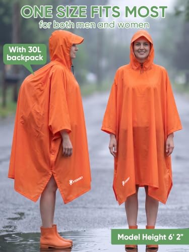 Image of PTEROMY Hooded Rain Poncho for Adult, Waterproof Lightweight Unisex Raincoat for Hiking Camping Emergency