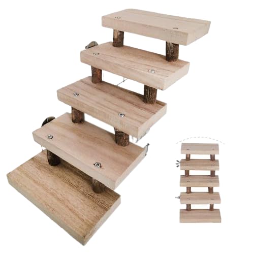 Natural Wood Bird Perch Stand, Hanging Multi Branch Perch for Cage, Parrots, Parakeets Cockatiels, Conures, Macaws, Love Birds, Finches Climbing Ladder Stairs 5 Layers Hamster Toys