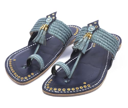 Image of KORAKARI Mens Handmade Kolhapuri Chappal Smooth and Comfortable, Stylish Durable Anti Slip Design Flip Flops Slippers Genuine Leather Traditional Indian Footwear.