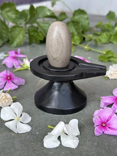 Image of Shivam VASTU AKAL 1.5 inch Original Narmadeshwar Narmada Shivling with 3 inch Narmada Stone Yoni Base Jaladhari (Ardhanarishwar Shivling, Black Damtu Jaladhari)