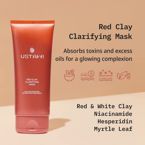 Ustawi Red Clay Mask | Absorbs Excess Oils While Moisturizing Skin, Facial Mask With Niacinamide To Revive Skin Tone, Pore Minimizer With Antioxidant Ingredients #TOP1