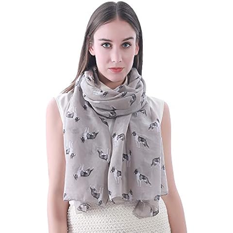 Lina & Lily Boston Terrier Dog Print Large Scarf Shawl (Khaki) Cover