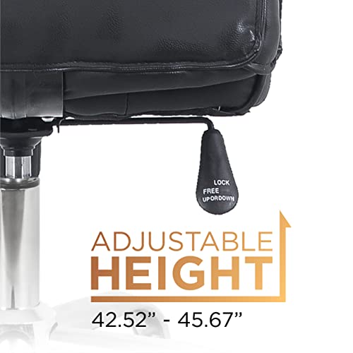 Comfty Fixed Armrests And Waterfall Edge Seat Executive Highback Leather Office Chair, 42.52"-45.67", Black #TOP4