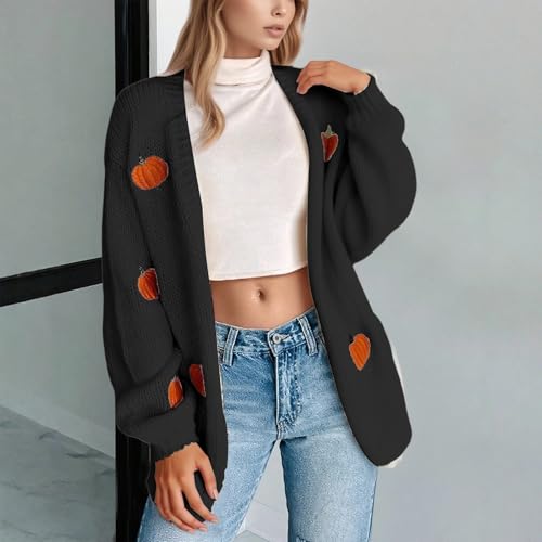 Cardigan for Women Halloween Pumpkin Sweater Open Front Knit Coat - image 2