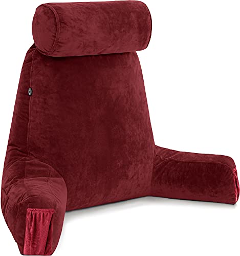 Husband Pillow Combo - Backrest Pillow With Arms : Medium & Xxl Maroon - Memory Foam Reading Pillows For Bed W/Removable Neck Roll #TOP1