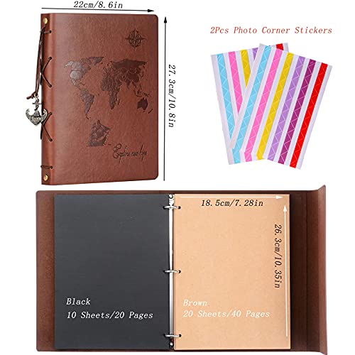 Scrapbook Album,ZEEYUAN Travel Album Leather Photo Album "World Map" Vintage DIY Memory Photo Book 60 Pages Our Adventure Book Scrape Book for Birthday Anniversary Wedding