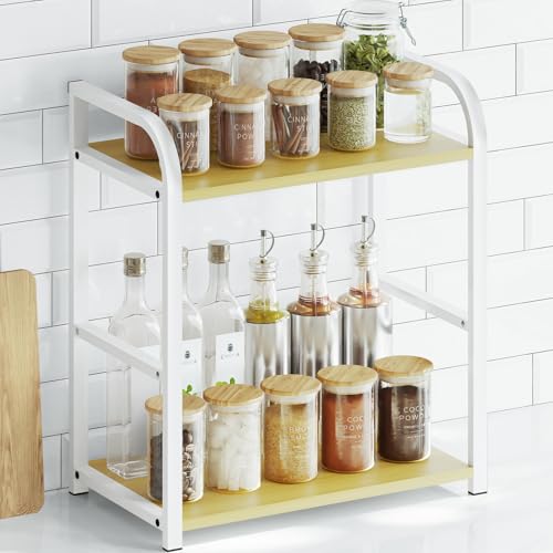 Image of Kitchen Shelf Organiser Coffee Station - 2 Tier Spice Rack Storage Cupboard