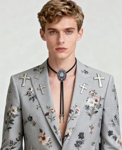 Image of PEARLY JUN Bolo Tie for Women Men Flower Rose Western Cowboy Brown Leather Country Style String Vest Gifts