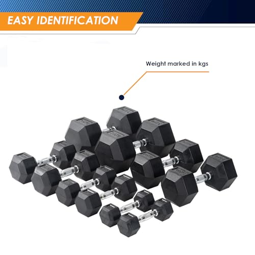 Image of TECHNIX Hexa Rubber Dumbbells Set for Men & Women Professional Exercise Dumbbells (20Kg)