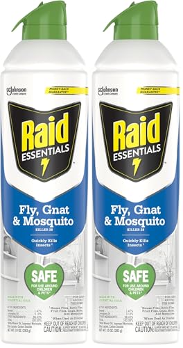 Raid Essentials Fly, Gnat, and Mosquito Killer Aerosol Spray, Safe for Use Around Children and Pets, 10 oz (Pack of 2)