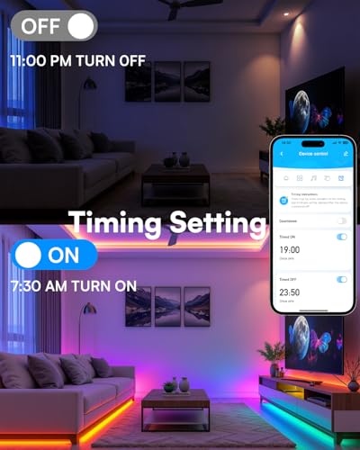 Image of TJOY 32.8FT Smart Led Strip Lights for Bedroom, Compatible with Alexa and Google Assistant, RGB Color Changing, Wireless Music Sync Led Lights for Room Decor(APP+Remote+Voice)