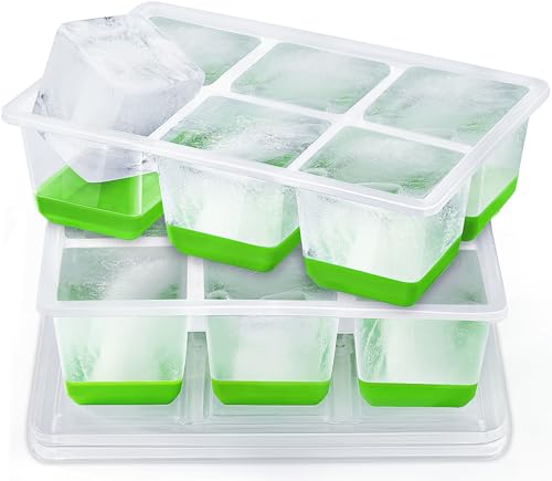 Image of Ice Cube Trays 2 Pack, JRISBO Large Silicone Ice Cube Molds with Leak-Proof Lid, Transparent TPE Frame & Easy Release Bottom, Stackable Freezer Ice Trays for Whiskey, Cocktails, Soup, BPA Free