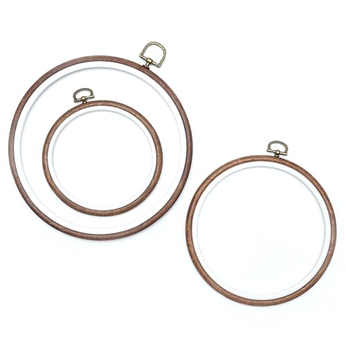 Image of Embroiderymaterial Round Decorative Embroidery Hoop Frame Set | 3 Sizes - 5.5, 7 & 8.5 Inch | Imitation Wood | Antique Brass Screw & Hanging Ring | Cross Stitch Display Frame | Wall Hanging Craft